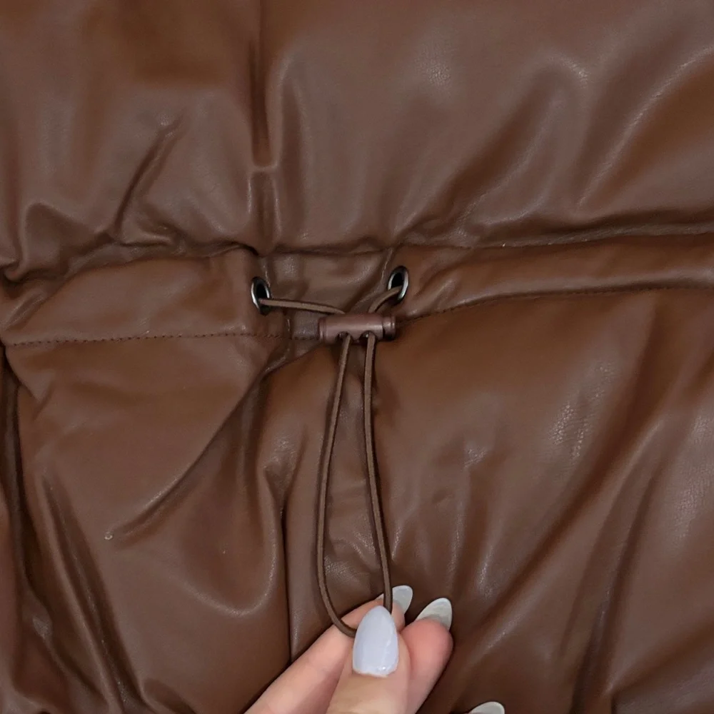 Brown Leather Puffer Vest - Picture 3 of 3